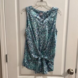 Chico's Teal and Blue Patterned Tie-Front Blouse